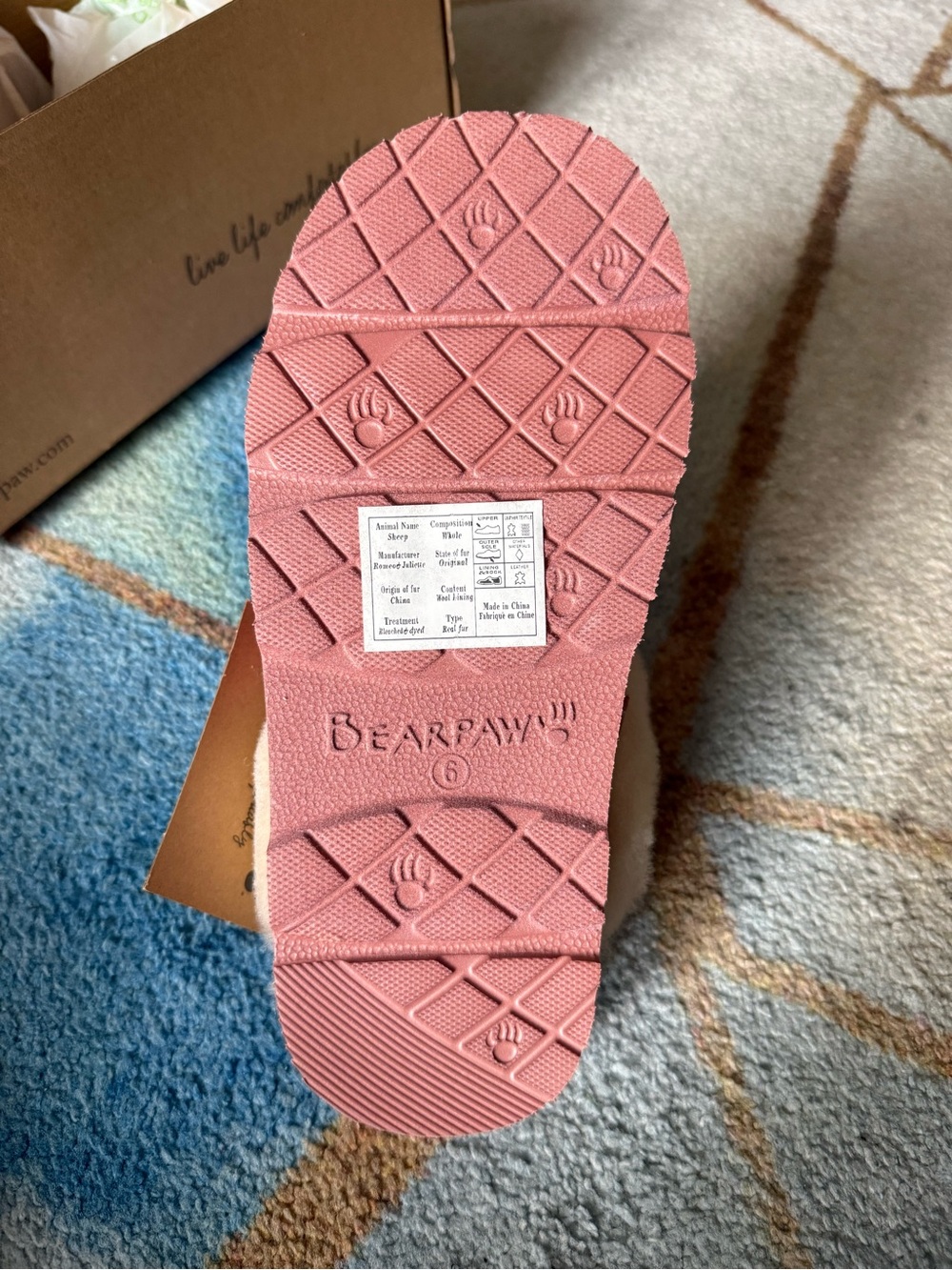 NWT BearPaw Quilted Pink Satin Clog with Cream Shearling Cuff - Picture 5 of 7
